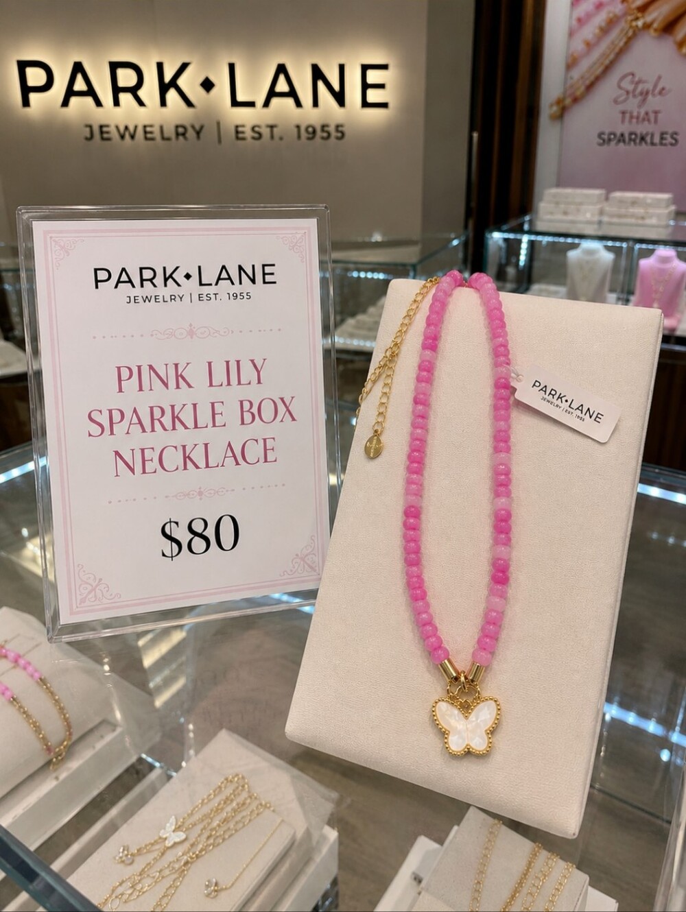 Park Lane Pink Lily Jade Necklace Sparkle Box Exclusive